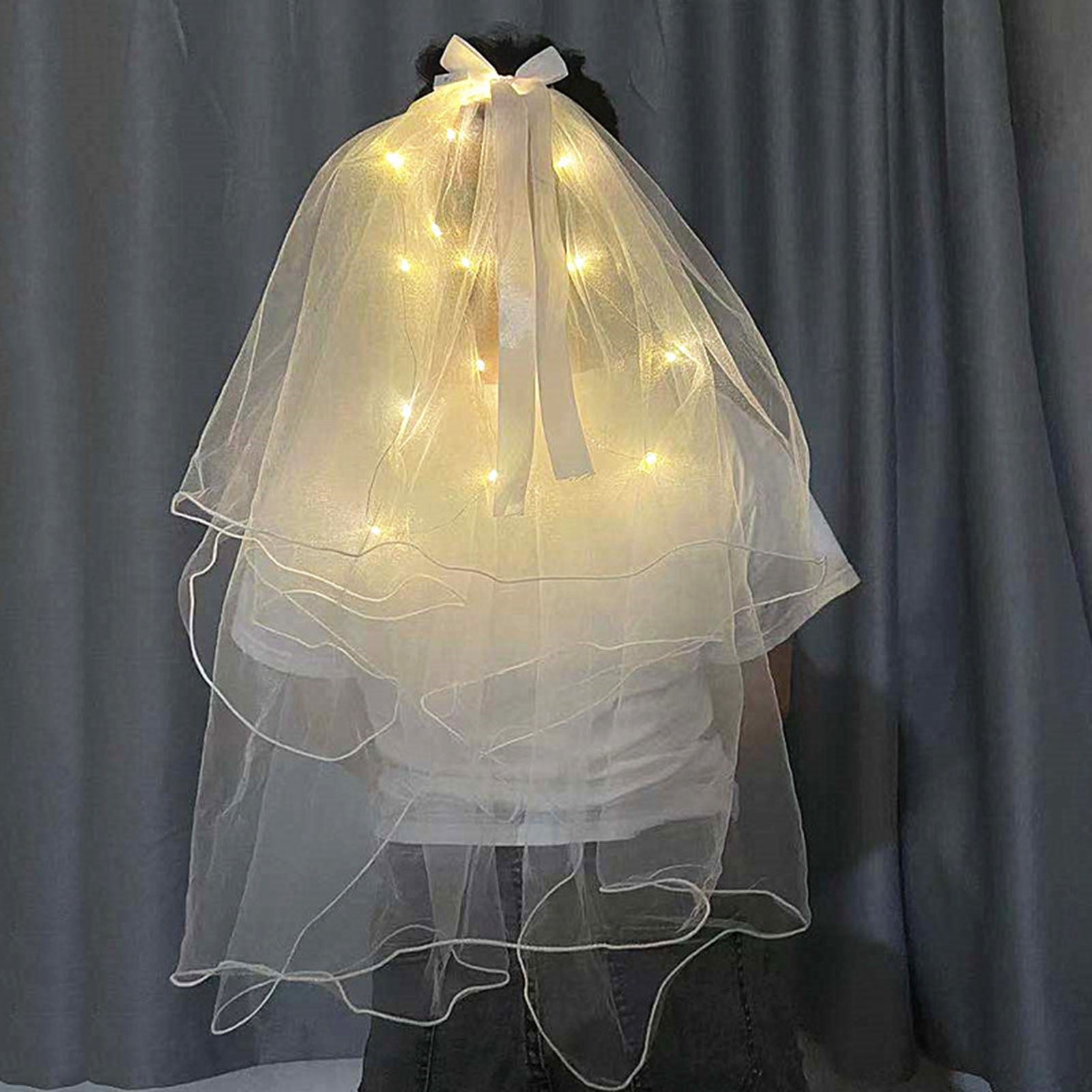 Hujoin Bridal Veils for Bride Wedding Veil Women's Short Vails Rhinestone Pearl Tulle for Bachelorette Party