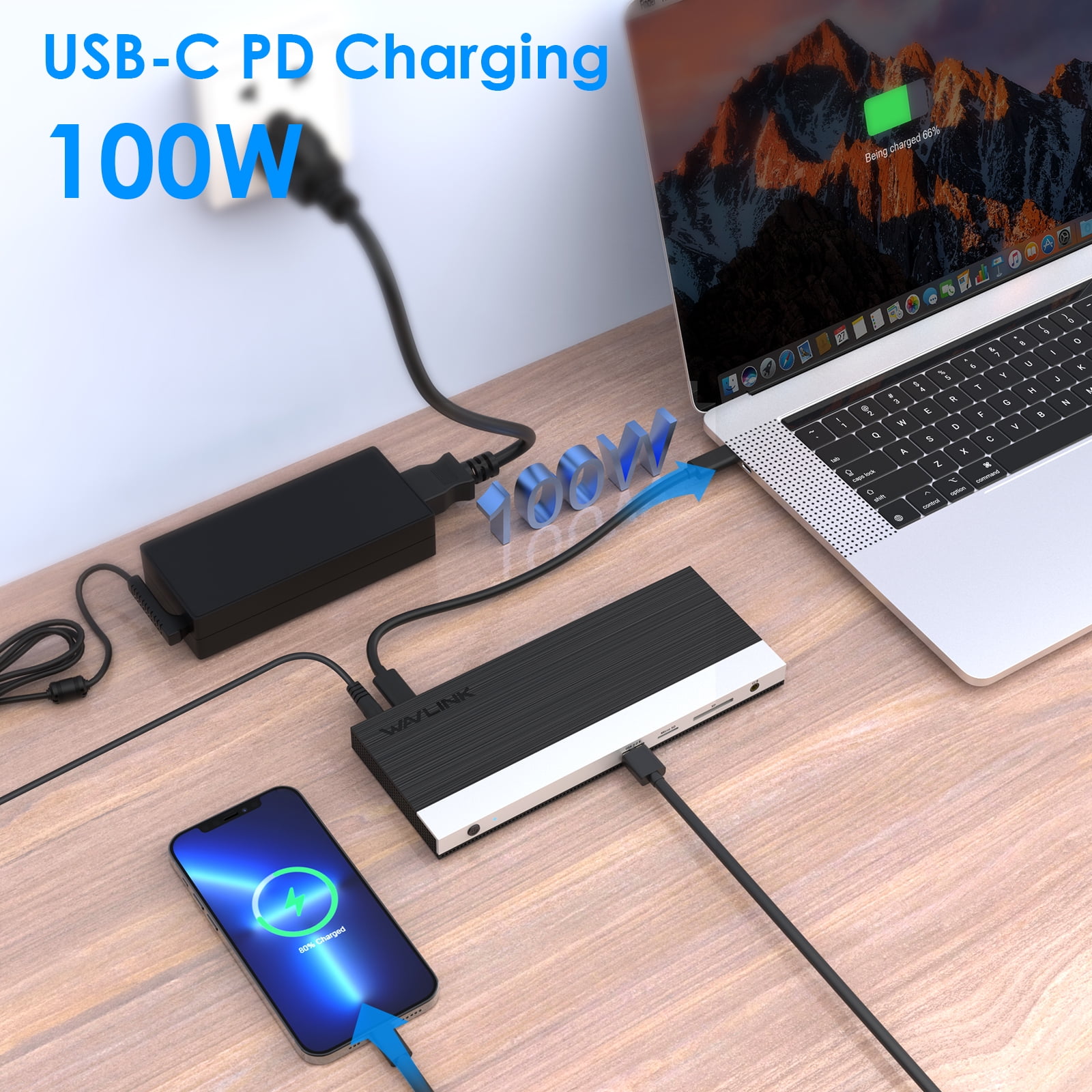 Quality100 13-in-1 USB C Triple Display Docking Station, Support 100W Charging for PC, Max 4K@60Hz with DisplayPort, HDMI, USB 3.0, Gigabit Ethernet, SD/TF Card Slot, Audio Jack for Windows & Mac OS