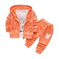 thumbnail image 3 of Swuxness Girls' Fleece 2 Piece Sets, Kids Fall Long Sleeve Sets, Children's Little Print Casual Fashion Jacket Round Neck Base Shirt Long Pants Three-piece Suit for Kids Orange, 2-3 Years, 3 of 4