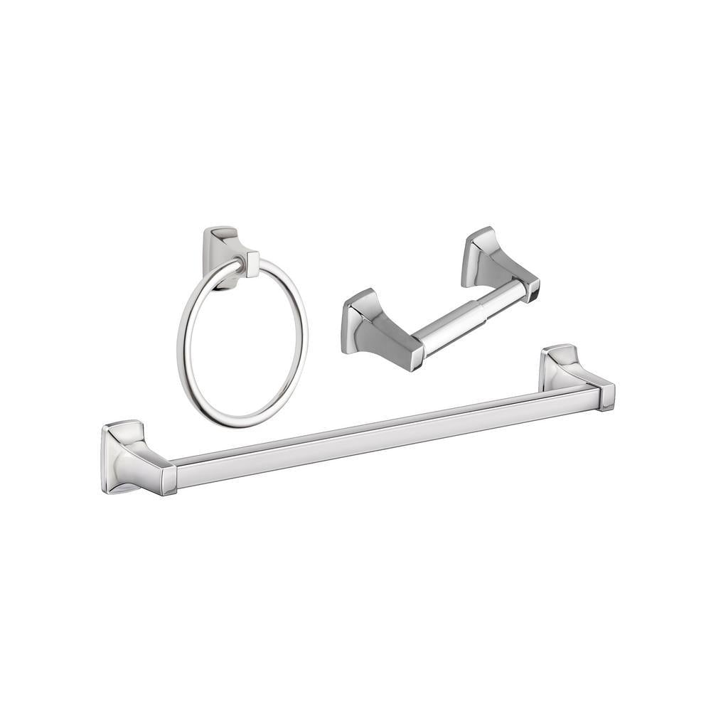 Polished Chrome Bath Room Hardware Accessories 3 PC Combo 18" Towel Bar Ring 