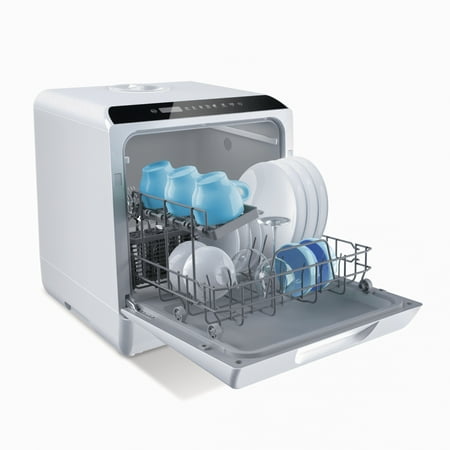 Hermitlux Portable Countertop Dishwasher, 5 Washing Programs Mini Dishwasher with...