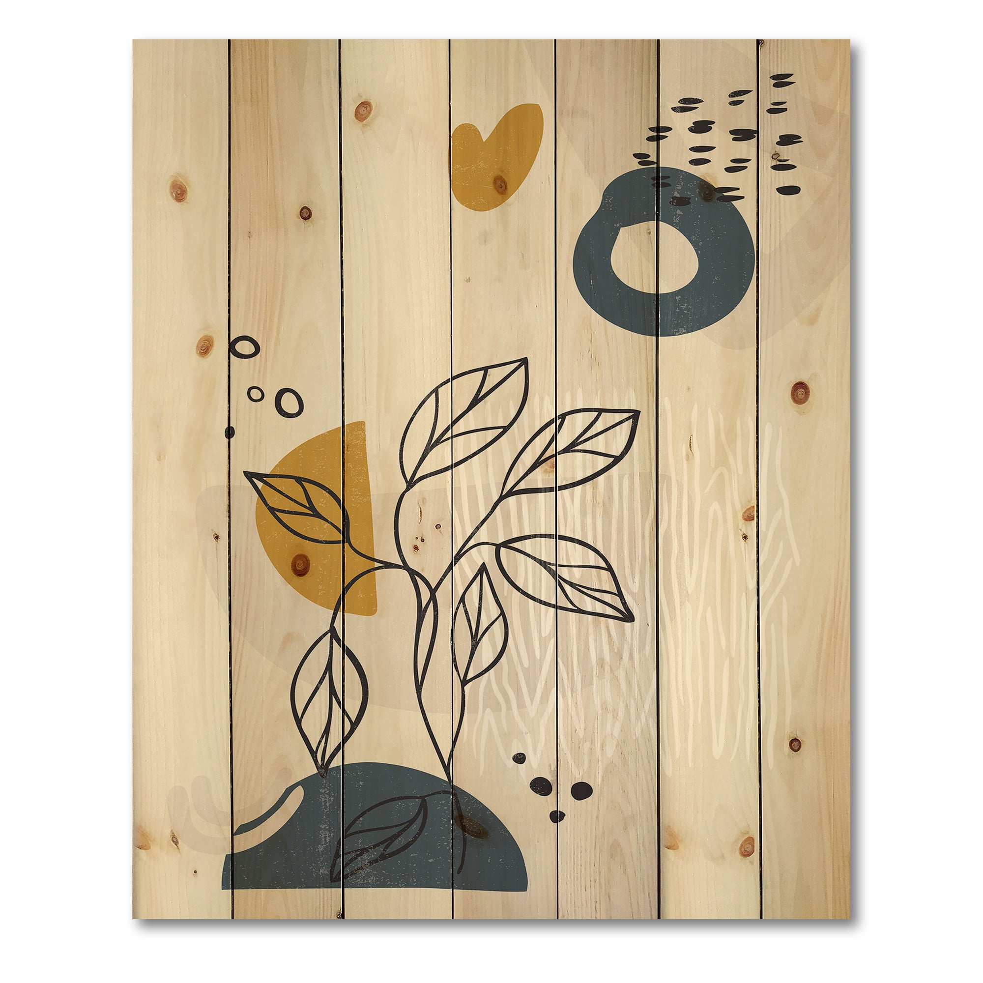 Designart 'Ancient Boho Art Minimalistic Flowers II' Modern Print on Natural Pine Wood