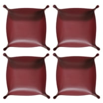 Uxcell 4pcs PU Leather Valet Tray Unisex Folding Small Catchall Tray, Wine Red