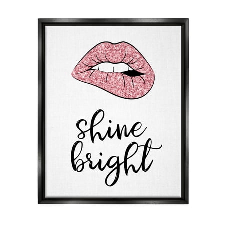 Stupell Industries Shine Bright Pink Glam Lips Beauty & Fashion Painting Black Floater Framed Art Print Wall Art
