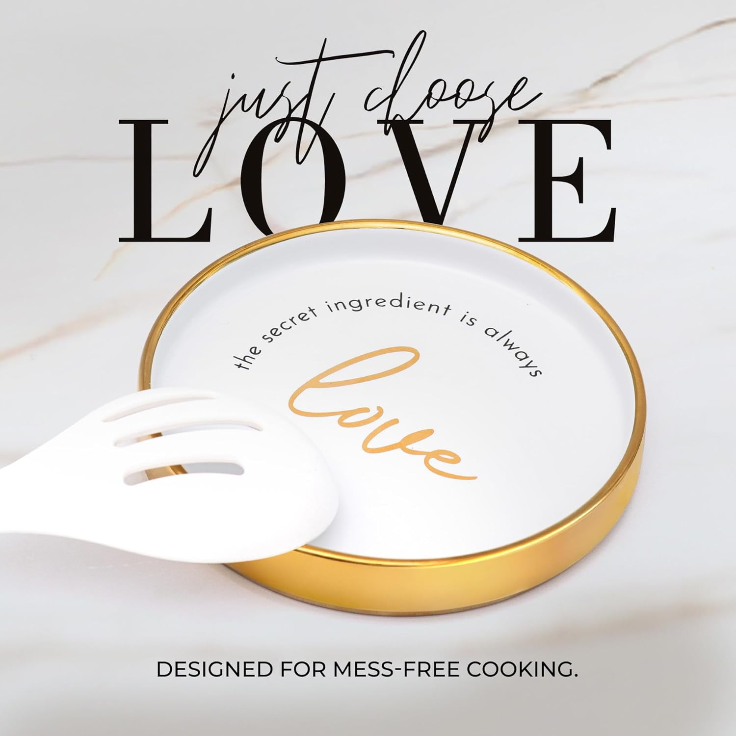 Styled Settings 8 Piece White and Gold Kitchen Utensils Set – Silicone Cooking Utensils with Gold Handles, Ceramic Utensil Holder and Stackable Spoon Rest, Heat-Resistant and Nonstick Safe