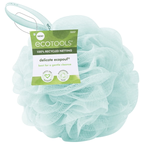 EcoTools Delicate EcoPouf Bath Loofah, Blue, Recycled Plastic Netting