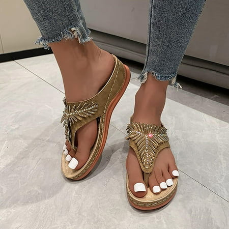 XIMIN Sandals Women Dressy Summer Comfortable Breathable Mesh Flip Flops with Arch Support Flower Hollow Thong Clip Toe Wedge Sandals Lightweight Beach Shoes Slipper (8  Brown)