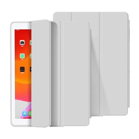 GJX Gray Silicone Case for iPad 6th and 5th Generation, Premium Faux Leather Tri-Fold Cover with Smart Wake/Sleep and Multi-Angle Stand