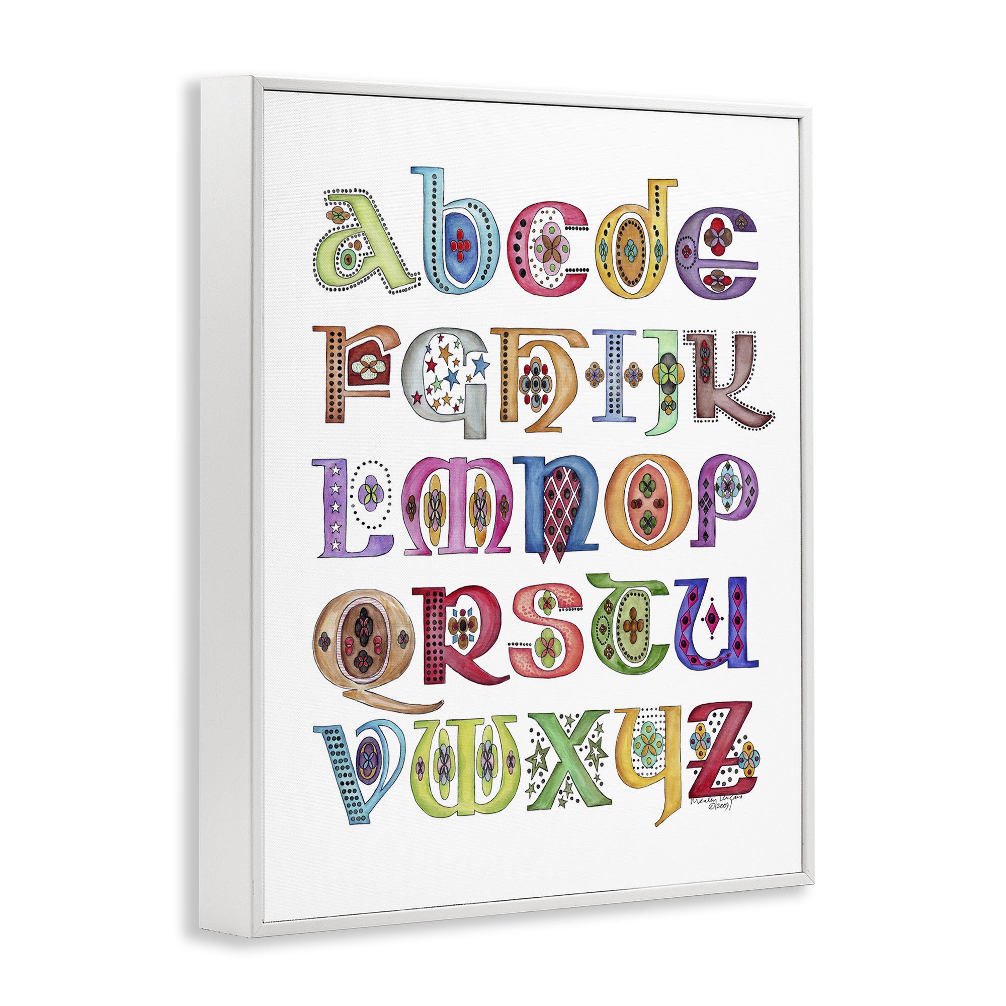 Stupell Industries Boho Whimsical Alphabet Novelty Painting White Framed Art Print Wall Art, 11 x 14