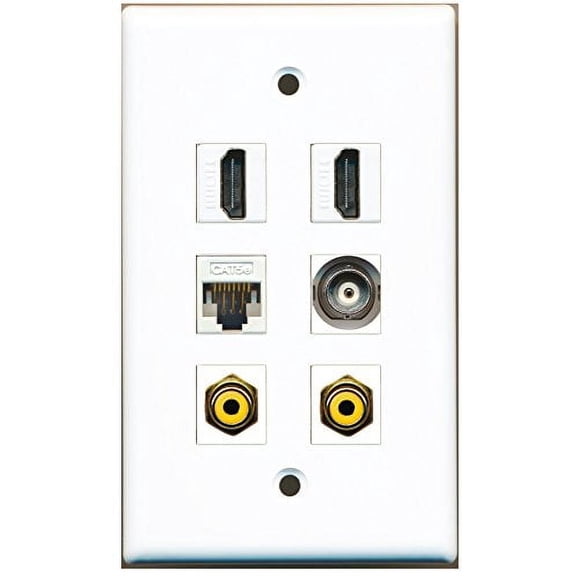 RiteAV - 2 HDMI 2 Port RCA Yellow 1 Port BNC 1 Port Cat5e Ethernet White Wall Plate