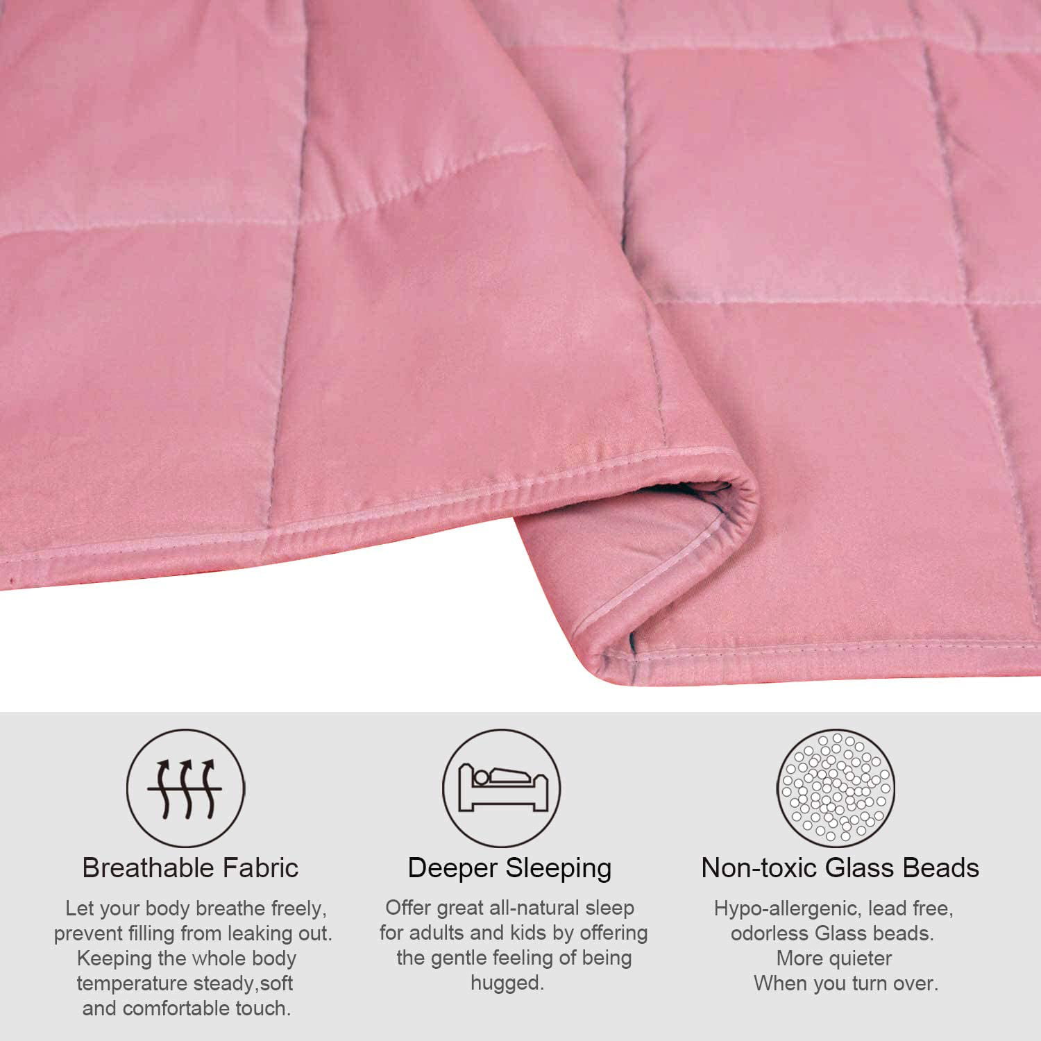 Queen Size Weighted Blanket Glass Beads and Eyemask 60x80 Pink Viviland Weighted Blanket Set 15 lbs with Removable Plush Cover Gift for Adult Women Men