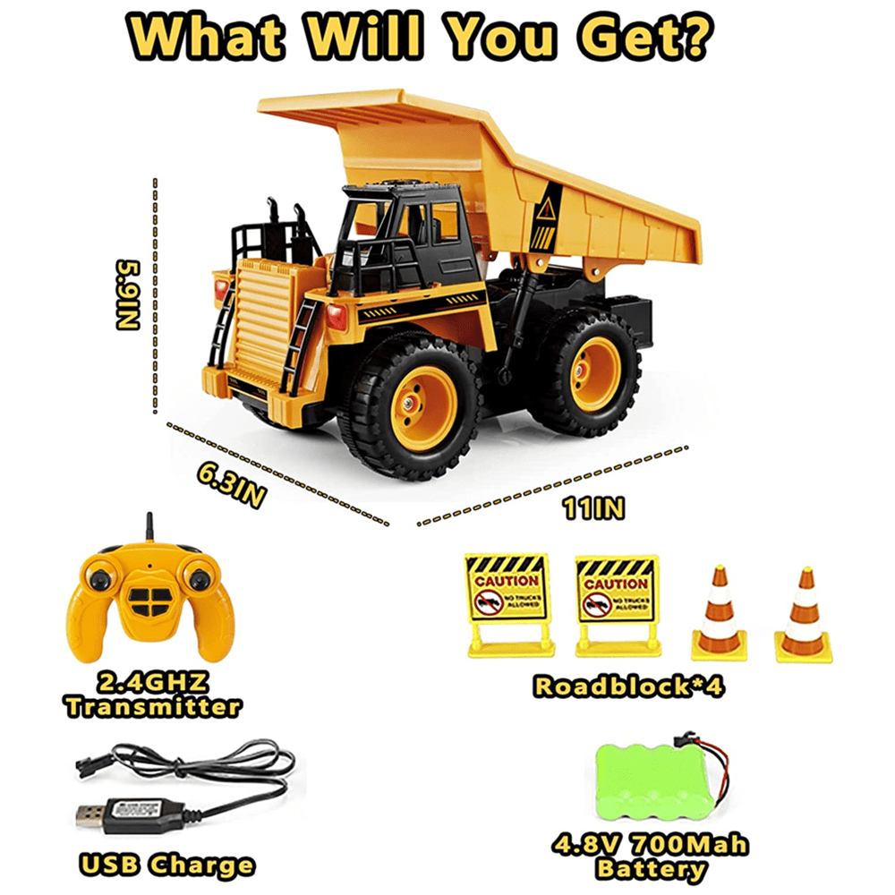Remote Control Dump Truck Car Toys for Kids Rechargeable RC Construction Vehicle Cars with Light Music for 6+ YO Boys Gifts