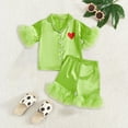 thumbnail image 2 of JUMEYU Pajamass Girls' Pajama Set - 2 Piece Silky Soft Satin Button Down Sleep Shirt and Pajama Shorts Size 7-8 (Green,7-8 Years), 2 of 8
