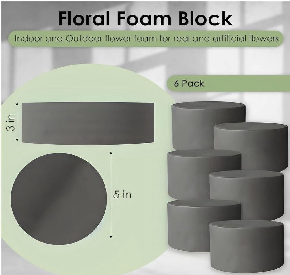 XCEL Floral Foam Block Unlike Any Other - Reusable Floral Blocks Flower Foam for Artificial Flower Arrangements (Gray - 5" x 3" Round (6 Pack))
