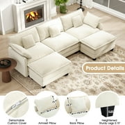 BedLuxury 111.5 Modular Sectional Sofa with Movable Ottomans, U Shaped Cloud Couch for Living Room, 3-Seat, Beige