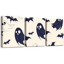 Hieng Halloween Canvas Wall Art for Living Room Ghosts Vintage Flower Office Decorations Artwork Posters Gothic Black Cat Bats Picture Wall Decor for Home Decor Bathroom（Only canvas）