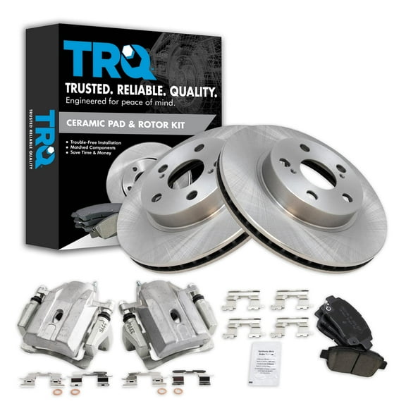 TRQ Front Brake Pad & Rotor Kit Brake Caliper Brake Pads Brake Rotor Ceramic Fits Select 2004-2008 Toyota Prius
