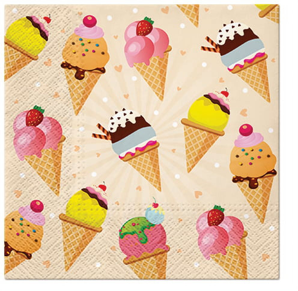 Summer Napkins ICE CREAM 40pcs Lunch Paper Napkins, Ice Cream Cone