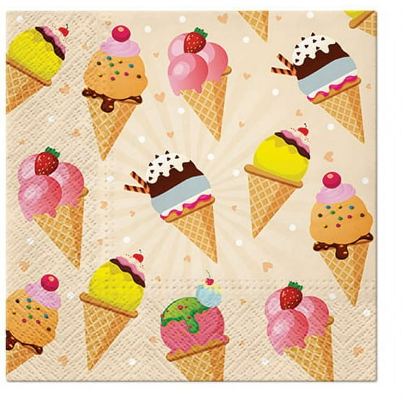 Summer Napkins ICE CREAM 40pcs Lunch Paper Napkins, Ice Cream Cone Birthday Party Supplies, Disposable Ice Cream Napkins, Ice Cream Party Napkins