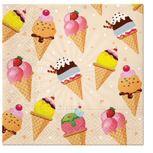 Summer Napkins Ice Cream 40pcs Lunch Paper Napkins, Ice Cream Cone 