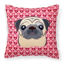 Fawn Pug Hearts Fabric Decorative Pillow