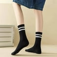 thumbnail image 4 of 3 Pairs Women's Mid Tube Socks Fashion Breathable Sports Socks Classic Parallel Bar Pattern Sweat Wicking Non Pilling Girl Socks SY070-4 Single code, 4 of 5