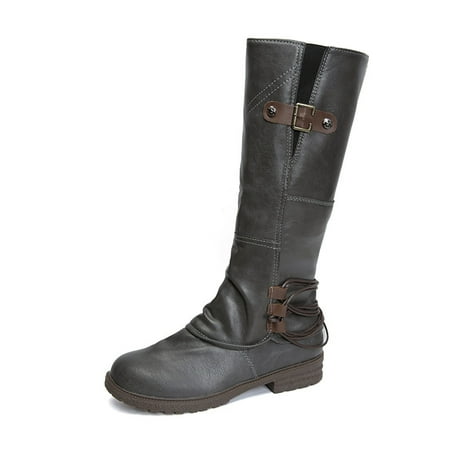 

Qxutpo Women Booties Mid-Calf Boots Heel Side Zipper Round Toe Fashion Booties