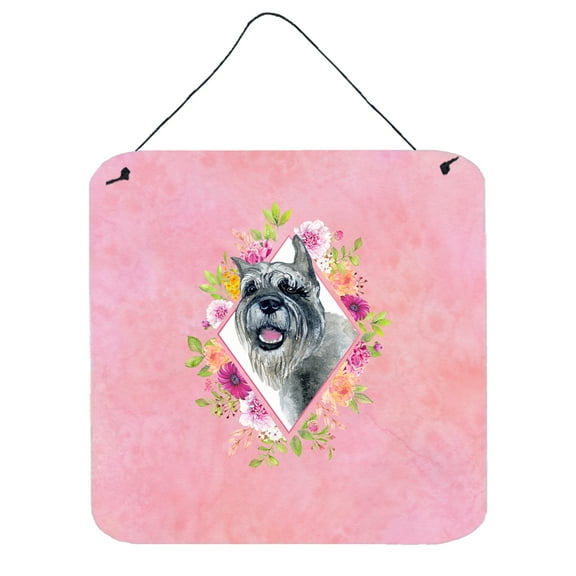 Carolines Treasures CK4179DS66 Schnauzer Pink Flowers Wall or Door Hanging Prints 6x6 multicolor