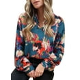 thumbnail image 1 of HOTAPEI Womens Shirts Casual Boho Abstract Print Lantern Long Sleeve Shirts Satin V Neck Blouses Tops, 1 of 6
