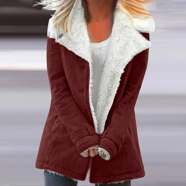LOVZFMLL Jackets for Women Plus Size Winter Warm Composite Button Lapels Jacket Outwear Coat
