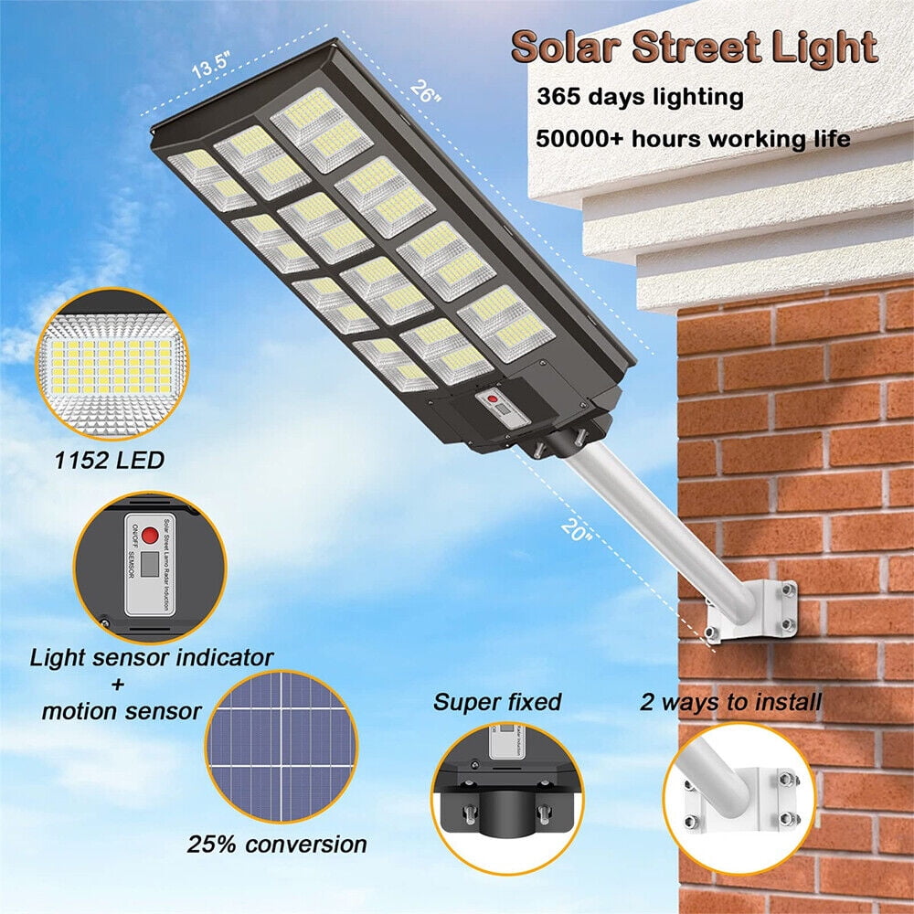 Litom 4000W/5000W Commercial Solar Street Light 99000000000LM Motion Sensor Lamp Dusk to Dawn Flood Lights PIR+Pole+Remote