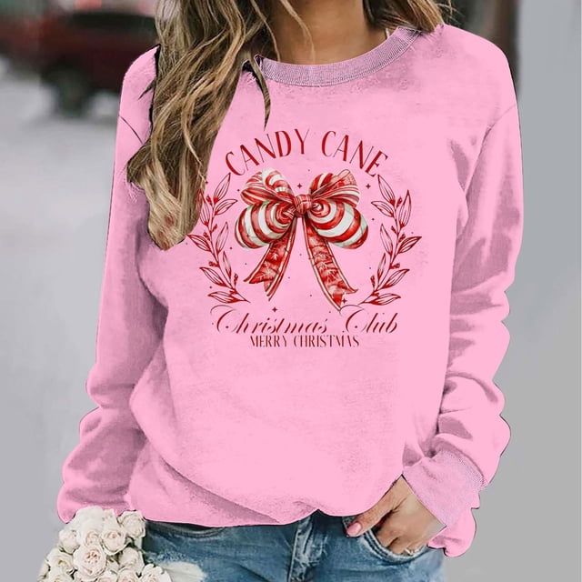 Amzcrzy Chandail pour Femmes Chandail à Col Rond pour Femmes à Imprimé de Nœud de Noël Chandail à Capuchon Haut à Manches Longues Chandail à Capuchon Chandail de Noël Chandails à Manches Longues pour Femmes Chandail à Enfiler TP