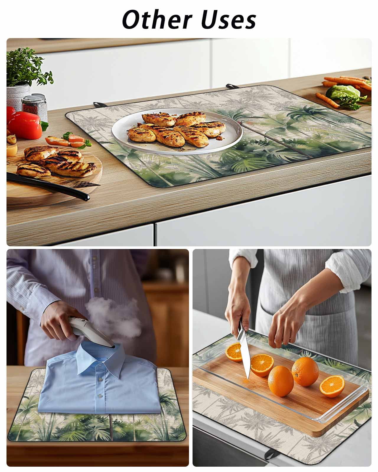 Stove Top Covers for Electric Stove, Summer Tropical Leaves Glass Stovetop Cover Protector, Green Palm Trees Botanical Induction Cooktop Protector Oven Mat for Kitchen Countertop 24"x21"