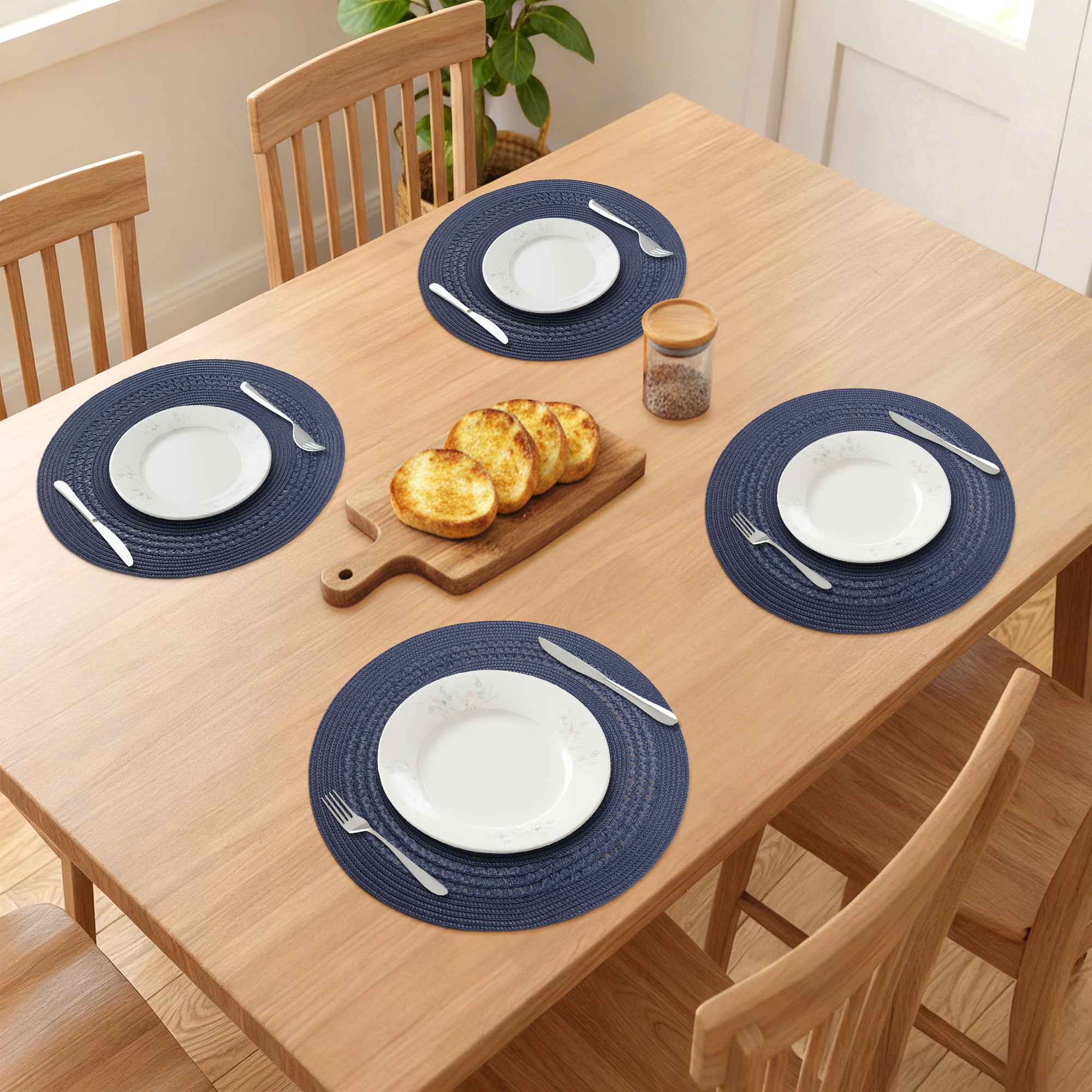 Unique Bargains Farmhouse Round Placemats Set of 6 Woven Placemats Navy Blue