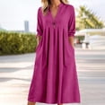 thumbnail image 2 of Women's Fashion Solid Color Casual Dress Hot Pink XL, 2 of 4