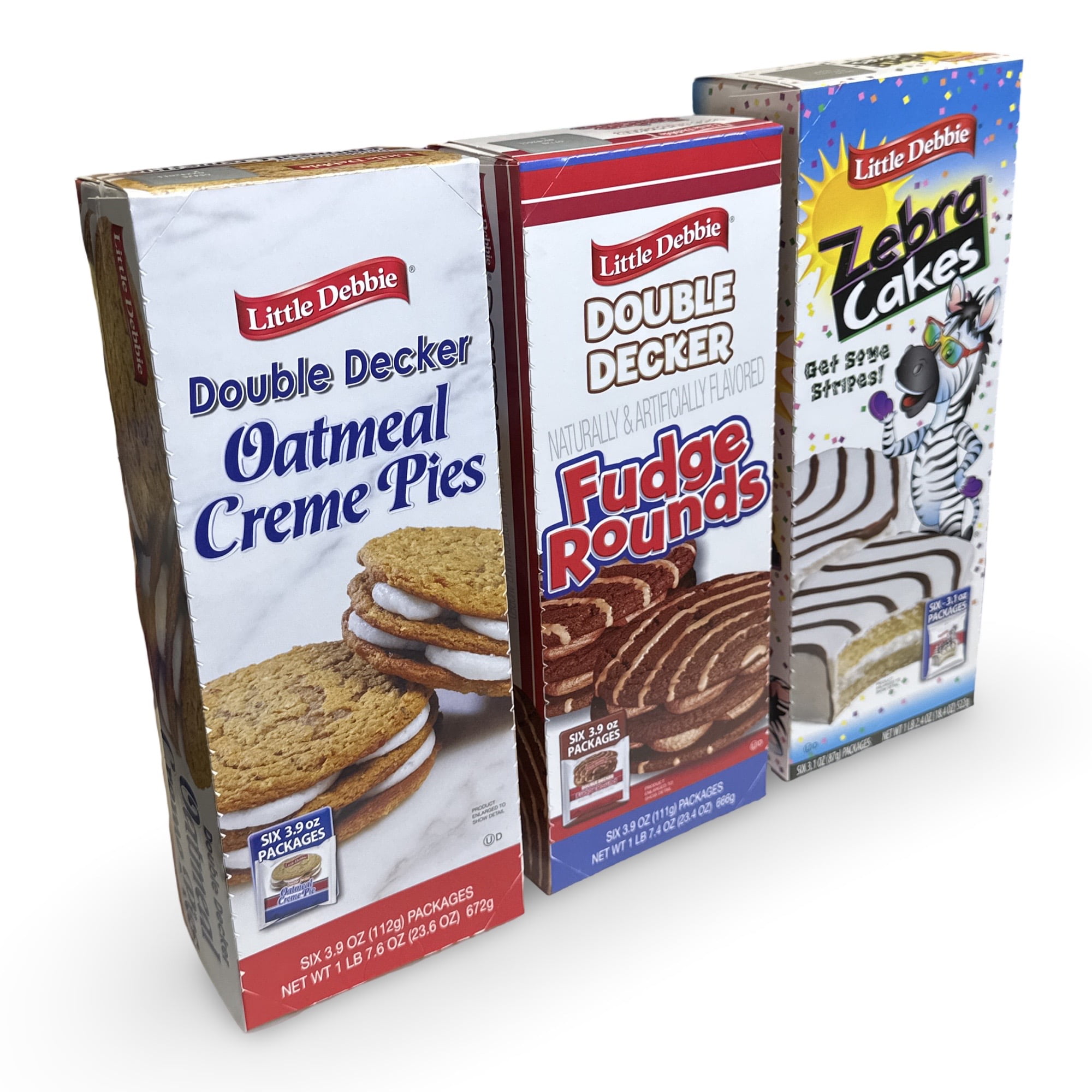Little Debbie Mega Sized Cakes Combo Packs | Includes: Oatmeal Double Decker Rounds / Fudge Double Decker Rounds / Zebra Black & White Cakes | 18 Total