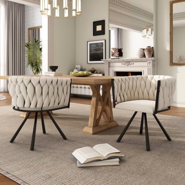 Ensemble de 2 Chaises de Salle à Manger en Velours, Chaise Pivotante Luxueuse Capitonnée avec Quatre Pieds de Soutien, Chaises d'Appoint Rembourrées pour Salle à Manger et Salon, Fonction de Pivotement à 360°, beige