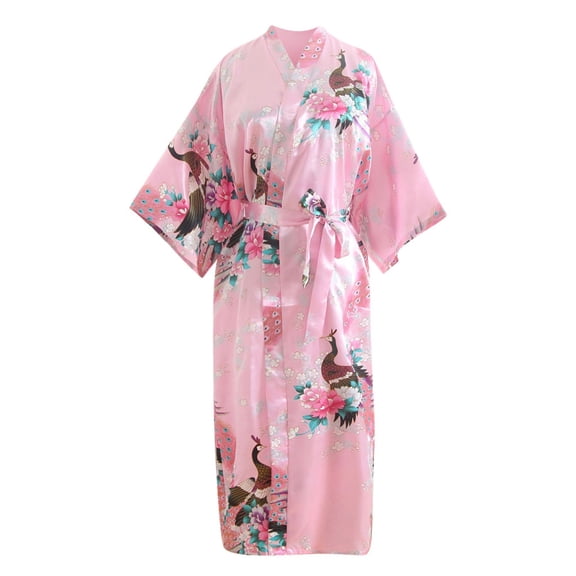 Lingerie for Women Apparel Dress Kimono Gown for Women Elegant Bath Robe Nightwear Craft Print Fancy Pink One Size