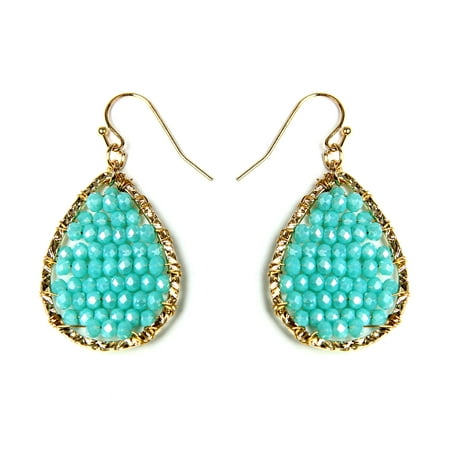 Amrita Singh Gold-tone Brass Teardrop Earrings with Faceted Turquoise Beads