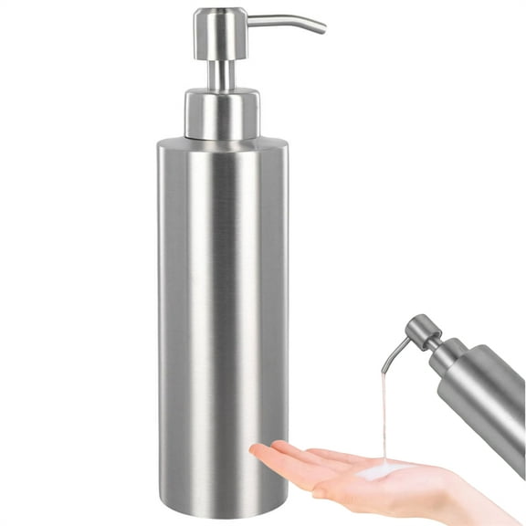 Scheam Stainless Steel Pump Soap Dispenser,11.8 Oz / 350 ml Stylish Silver Countertop Hand Dish Lotion Bottle,Empty Refillable Liquid Container,for Bathroom Kitchen Travel 1 Pack