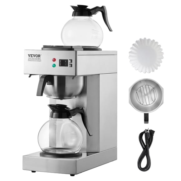 VEVOR Cafetera de goteo comercial de 12 tazas con 2 jarras de vidrio y 2 calentadores para oficina