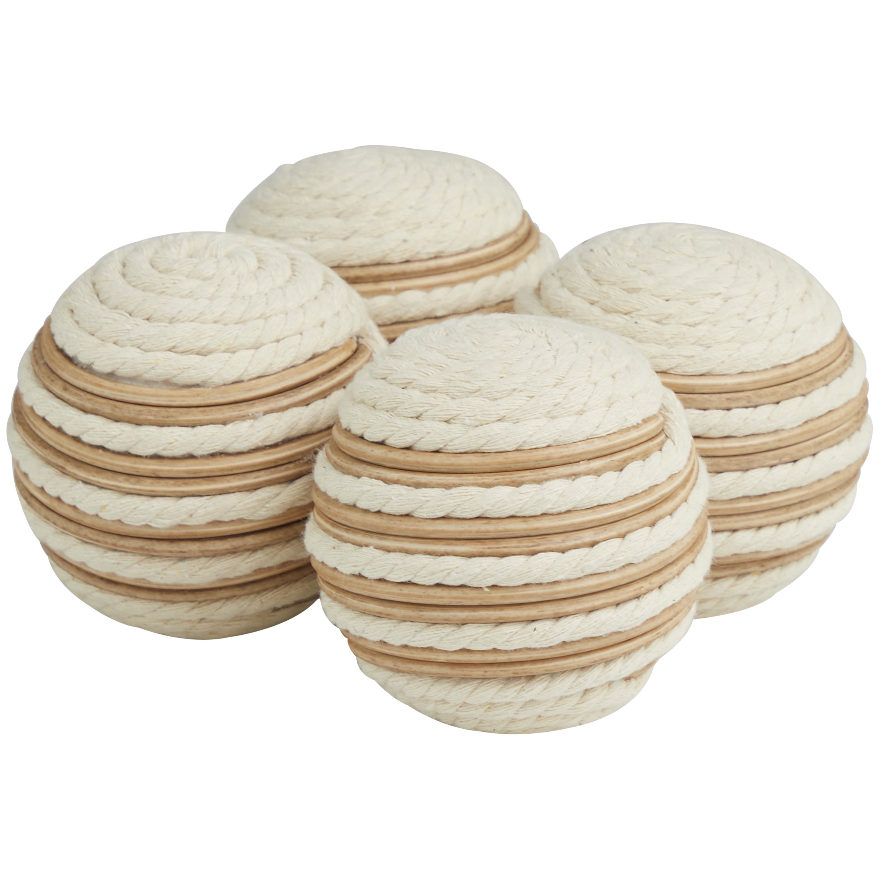DecMode White 4" Handmade Decorative Ball Jute Orbs & Vase Filler (4 Count)
