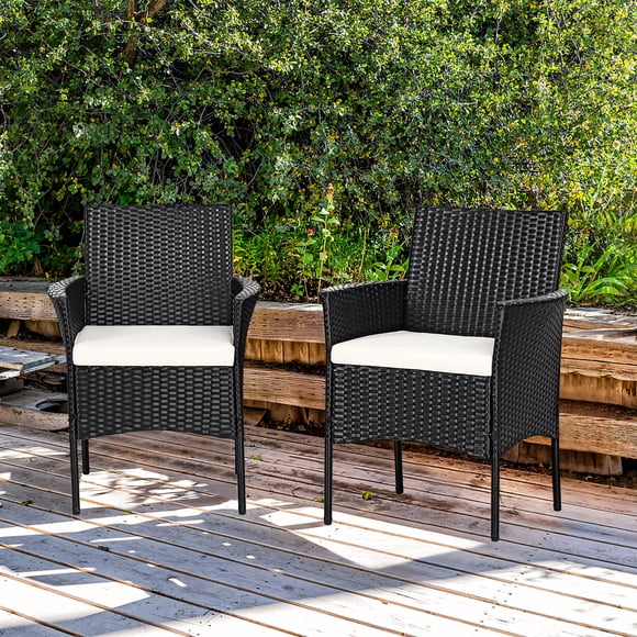 Costway 2PC Chairs Outdoor Patio Rattan Wicker Dining Arm Seat w/ Cushions