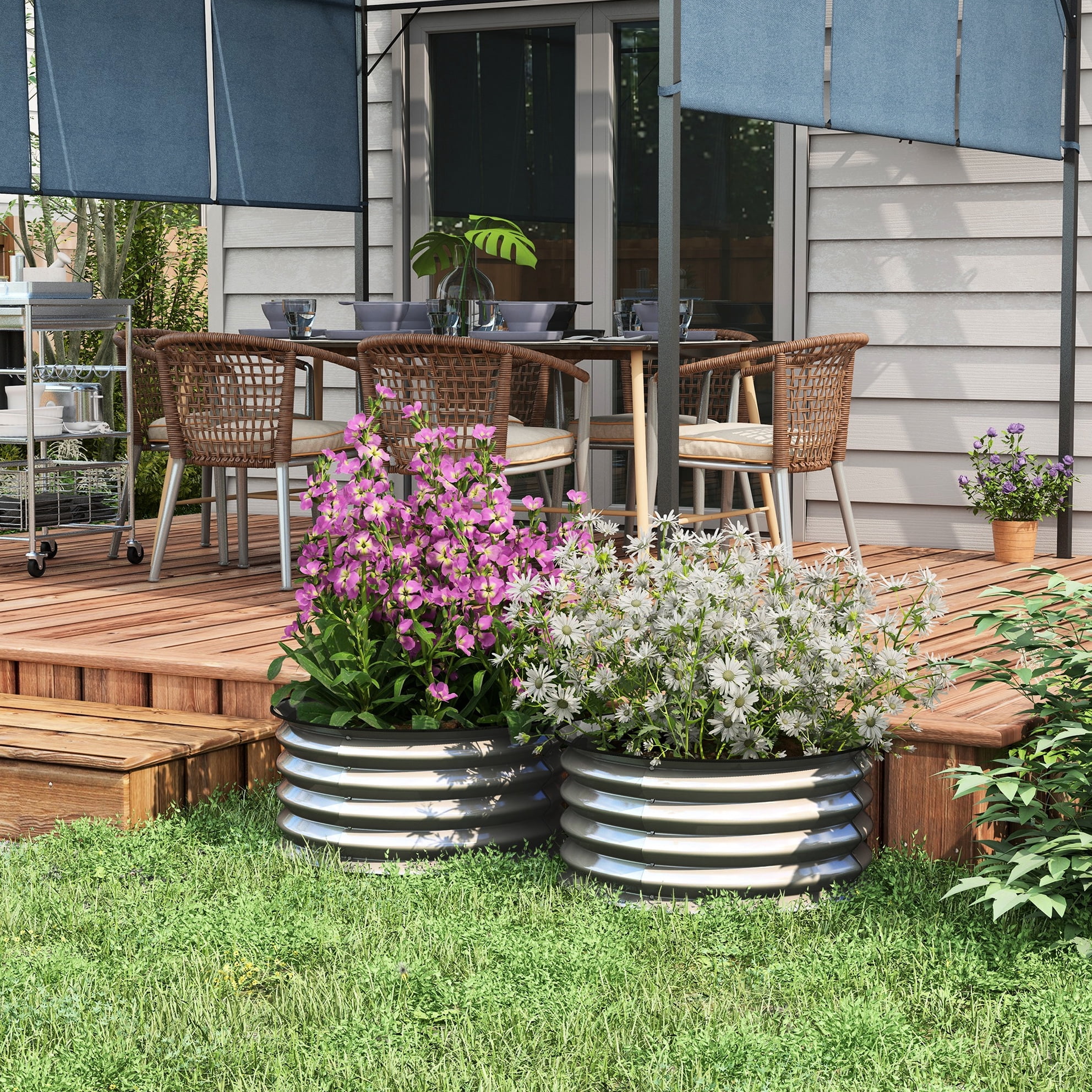 Galvanized Raised Garden Bed Of 2 - Outdoor Planters With Protected Feature Upgrade For Flowers, Herbs, And Veggies Silver 2 Beds Safe Plant Boxes Security Enhancement Flower, Herb, Veggie Planting