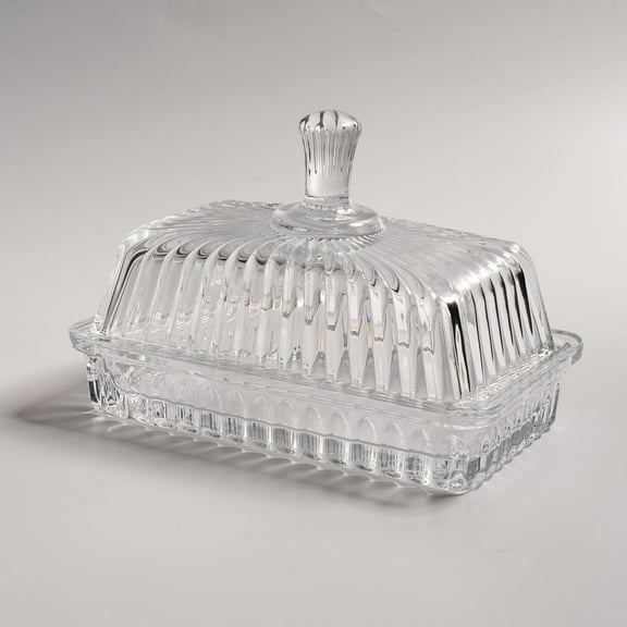 Clear glass butter dish with lid, butter stick tray with lid, crystal glass butter storage container, suitable for refrigerator kitchen countertop