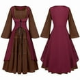 thumbnail image 2 of FAVIPT Halloween Corset Dress for Women Squareneck Lace Up Dress Medieval Renaissance Gown Prom Costumes Long Sleeve Two Piece Dress Set Wine,XL, 2 of 2