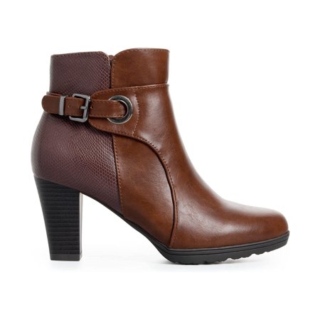 

Mysoft Women s Brown Short Boots Thin Chunky Heel Zipper Ankle Booties Size 8