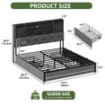 thumbnail image 5 of Uforic Velvet Upholstered Queen Size Bed Frame with Drawers & Bookcase Headboard, Platform Bed Frame with LED Lights & Charging Station, Gray, 5 of 8