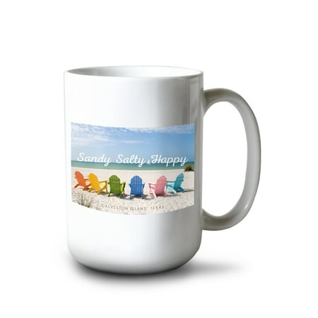 

15 fl oz Ceramic Mug Galveston Island Tx Colorful Beach Chairs Dishwasher & Microwave Safe