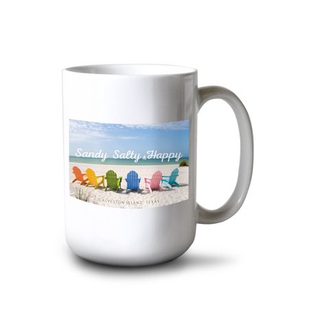 

15 fl oz Ceramic Mug Galveston Island Tx Colorful Beach Chairs Dishwasher & Microwave Safe